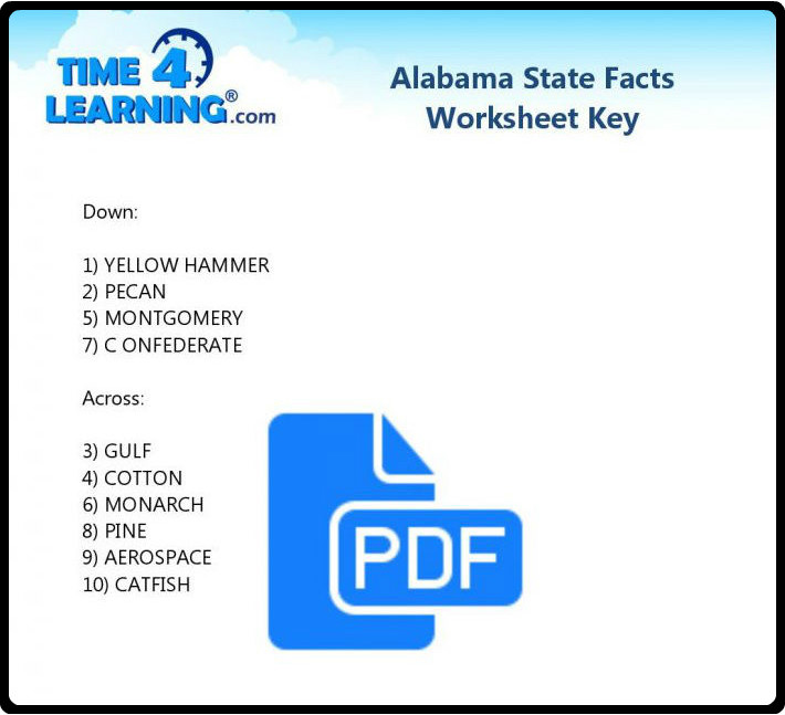 Free Printable: Alabama State Facts Crossword Time4Learning